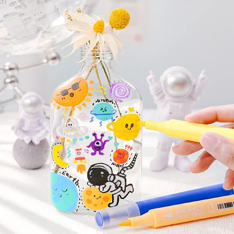 아크릴 소프트 브러시 마커 펜, 원단, 애니메이션 페인팅, DIY 아트 그래피티 마커, 어린이 미술 용품, 컬러 페인트 펜, 6 개