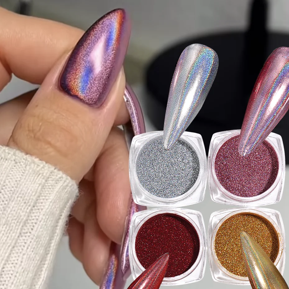 1Jar Metallic Laser Aurora Chrome Nails Powder Polarized Pink Shiny Glitter Magic Dust Cool Manicure Powder Decorazione Lsg-1