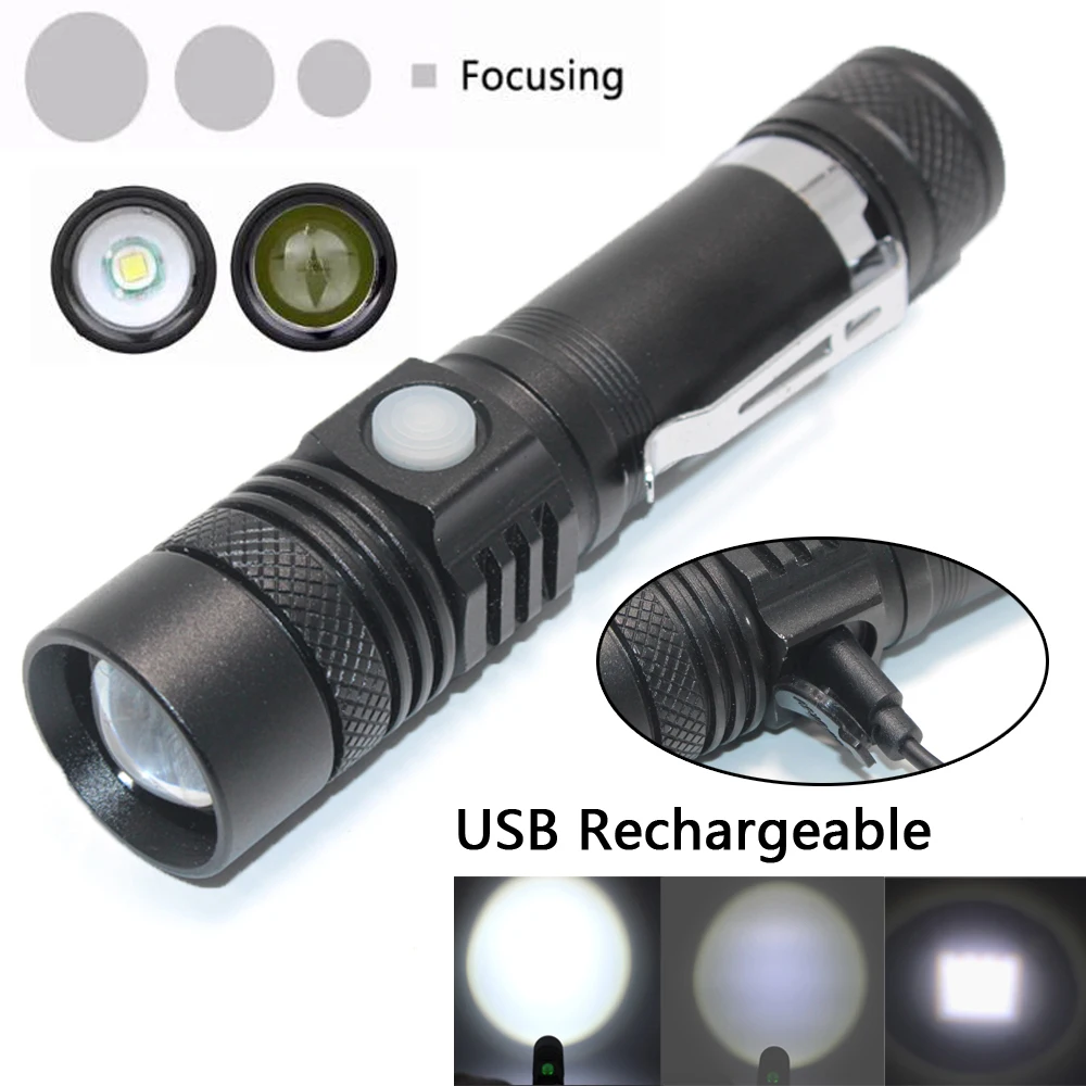 

XML-T6 LED Flashlight ZOOM Torch light 3 Modes Zooming Camping Flashlight 18650 Multi-function charging Waterproof mini Flash