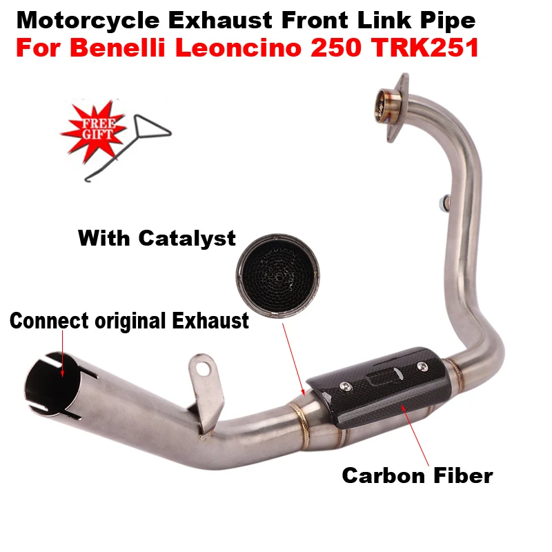 

For Benelli Leoncino 250 TRK251 Motorcycle Exhaust Escape Muffler Stainless Steel Front Link Pipe Middle Tube 51mm Connection
