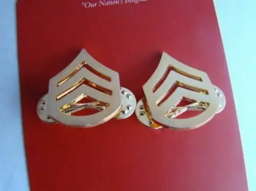 . PAIR US USMC MARINE CORPS STAFF SERGEANT RANK METAL BADGE PIN GOLD MILITARY GIFT