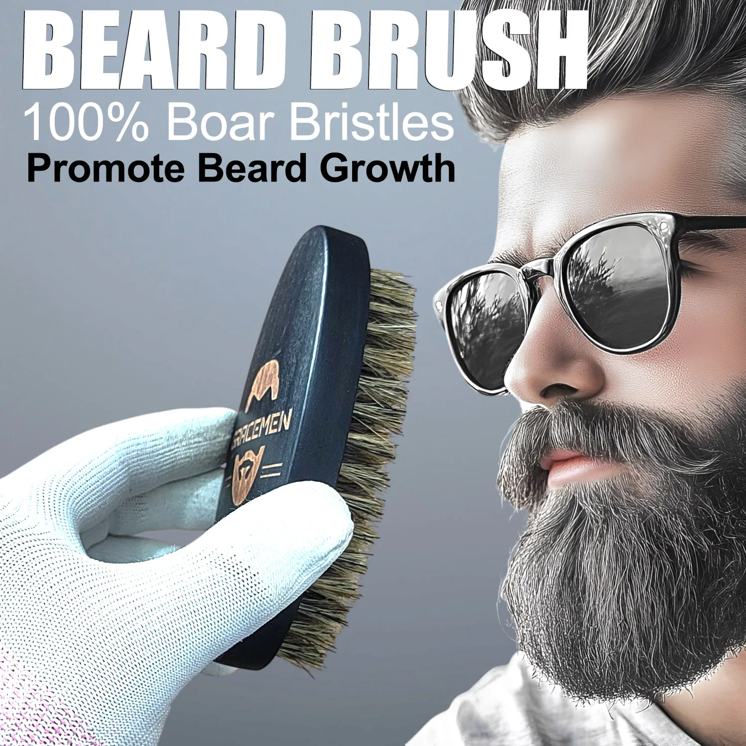 Deluxe Men's Beard Grooming Brush - Natural Wood Handle with 100% Soft Boar Bristles