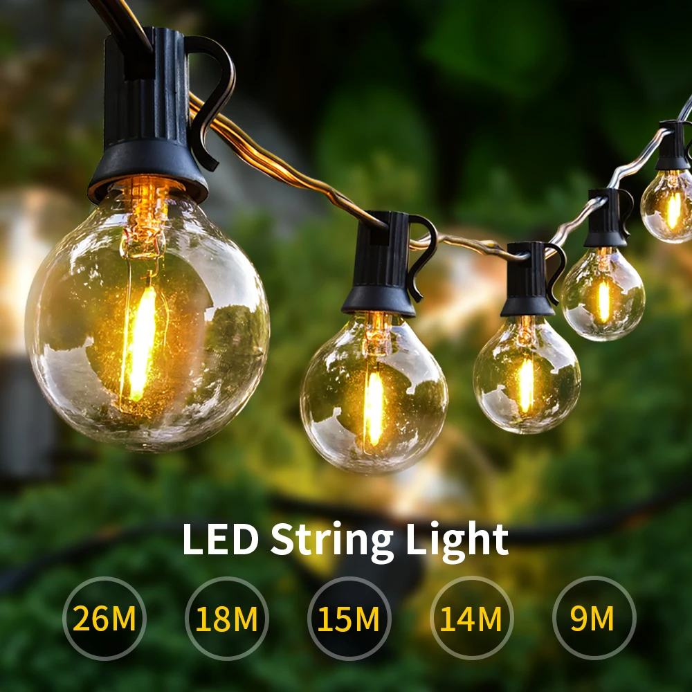 Led String Light G40 Led Garland Festoon Light Ip45 Patio Fairy String Per Outdoor Garden Wedding Patry Decorate9M 14M 15M 18M