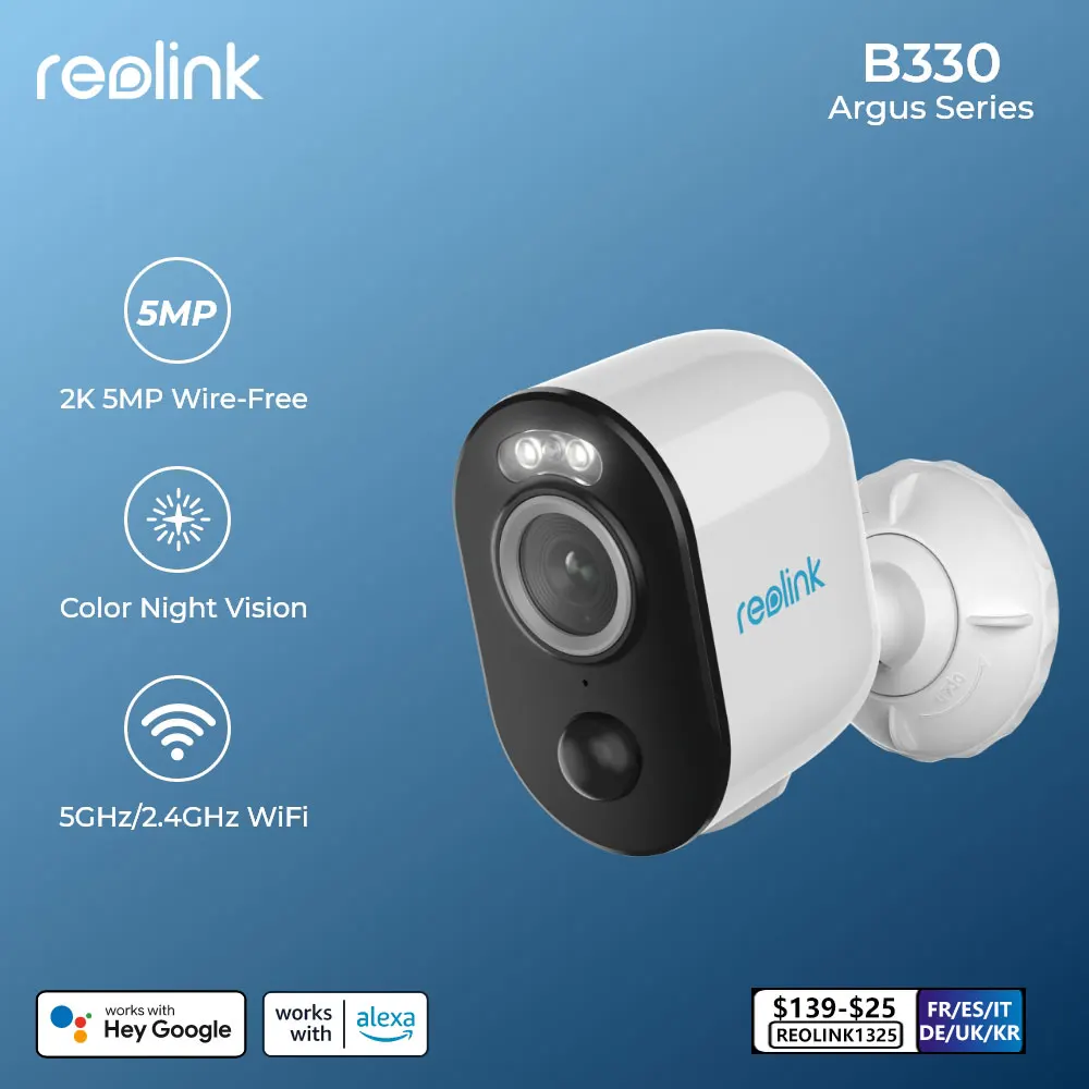 Reolink-Cámara de exterior con batería Argus B330, dispositivo con