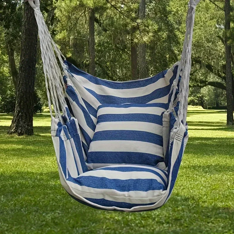 Easy To Install Sturdy Cotton Canvas Hammock Chair - Portable Swing for Outdoor Use, Comfortable and Durable Striped Fabric 11 Easy To Install Sturdy Cotton Canvas Hammock Chair - Portable Swing for Outdoor Use, Comfortable and Durable Striped Fabric 5
