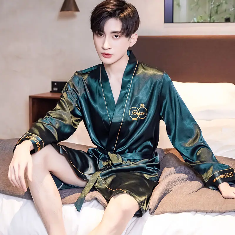 Silks Nightgown Shorts Two-piece Set Mens Kimono Robe Bathrobe Pajama Set Printed Luxury Branded Loungewear Homewear New
