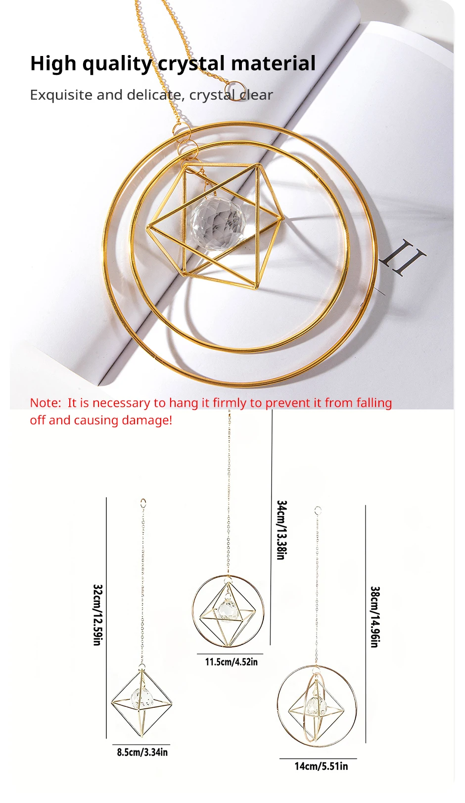 Description Picture 5 of item1 Pc Gold Air Frame Crystal Suncatcher Wind Chime Hanging Indoor Outdoor Garden Lighting Ornaments Wedding Party Decoration
