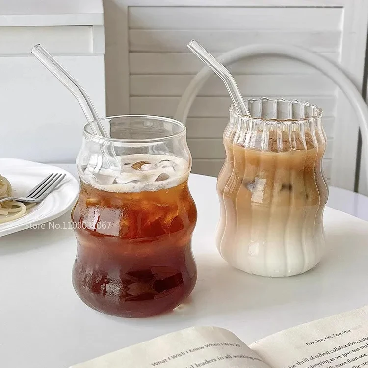Glass Cup Transparent Ribbed Latte Coffee Cup Cocktail Glasses Vertical Grain Phnom Penh Water Cup Juice Coffee Whiskey Cups