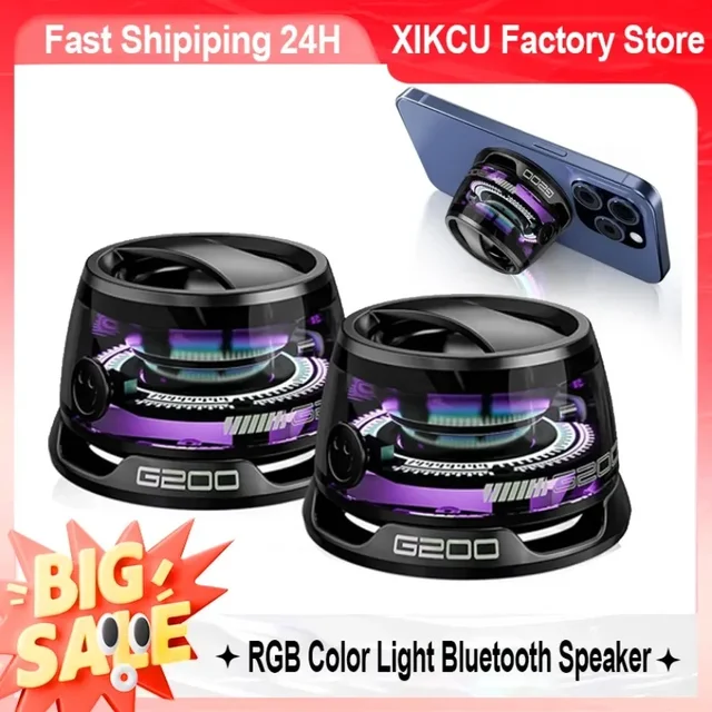 XIKCU G200 Portable Bluetooth Speaker HECATE RGB Lighting Magnetic Speaker BT5.3 Mini Sound Box 7 Hours Playback Phone Holder