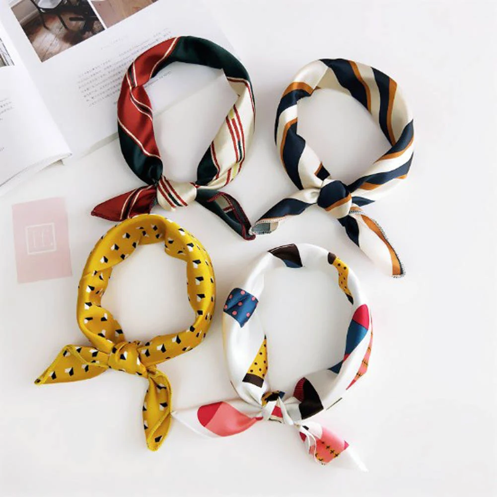 50*50cm Women Neckerchief Square Satin Scarf Shawl Neck Hair Tie Skin-friendly Tippet Hijab Beach Hair Band Women's Bandana