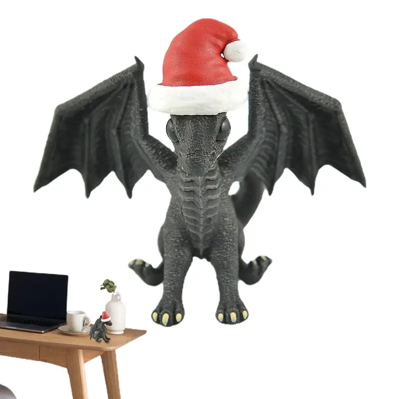 

Статуя Дракона из смолы, милая Рождественская Статуя Дракона, шляпа Санта-Клауса, скульптура из смолы, поделки, милый Рождественский дракон в шляпе Санта-Клауса