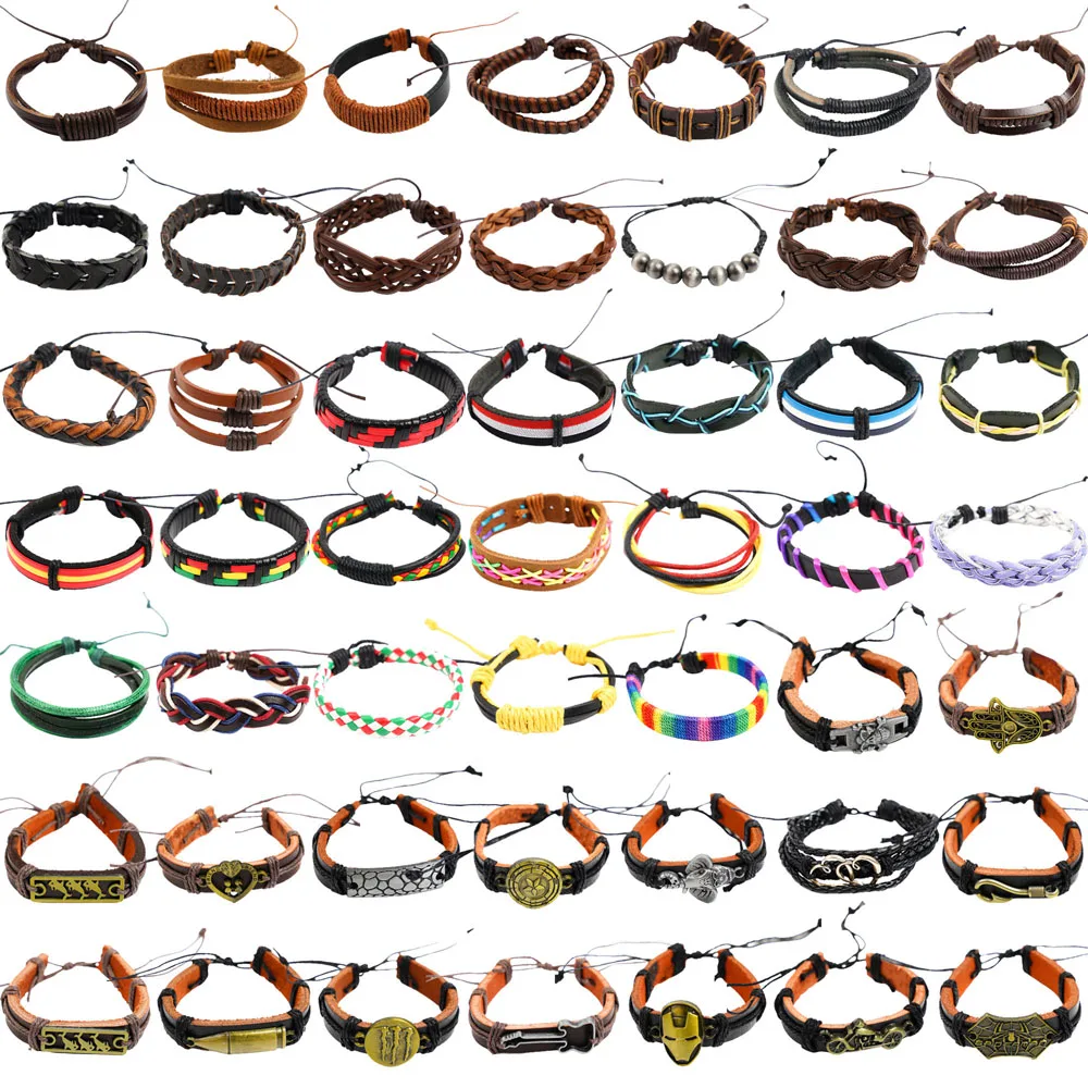 Wholesale Bulk 36Pcs/Lot Leather Cuff Bracelets for Men'S Women'S