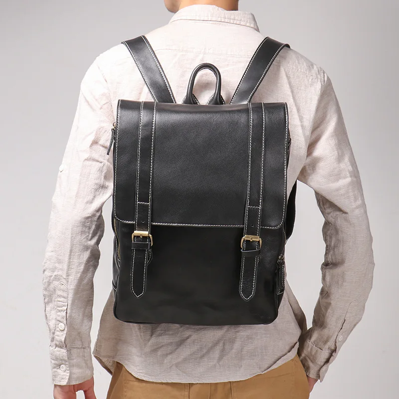 Leather Men's Backpack Large Capacity Laptop Bag Business Travel Backpack Cowhide School Bag