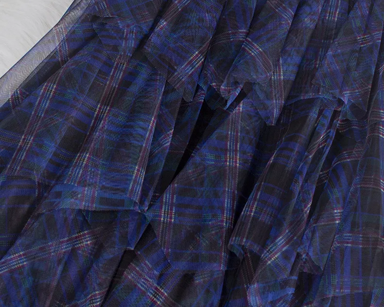 Checkered mesh skirt 2025 autumn and winter irregular layered cake skirt high waist slimming mid length skirt for women new