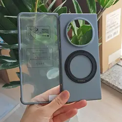Matte Magnetic 360° Rotating Ring Stand Anti - Fingerprint Phone Case with Screen Protector for OPPO Find N5 (Grey)