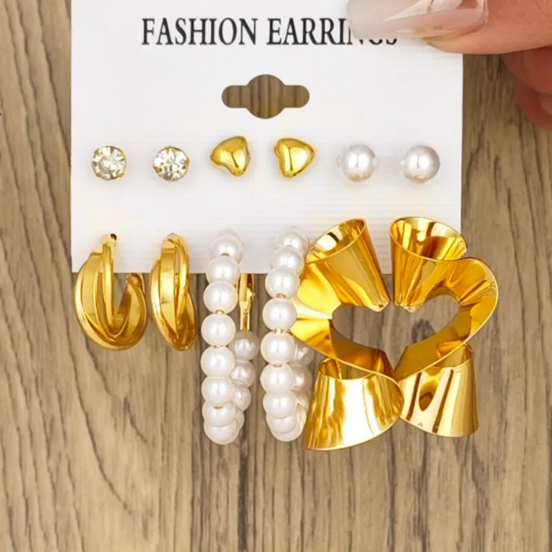 European and American style earring set creative and minimalist earring alloy metal earrings pearl earrings for women