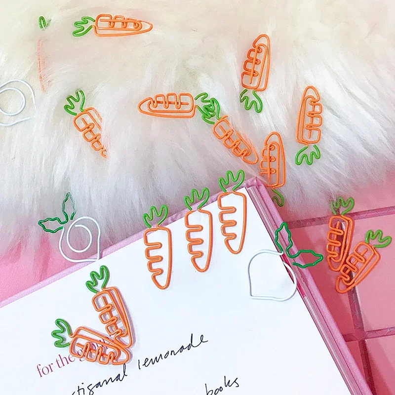 Paper Clips 5pcs/pack Creative Cute Memo Clip Carrot and Radish Design Kawaii Paper Clip Metal Bookmark Office Stationery School Supplies