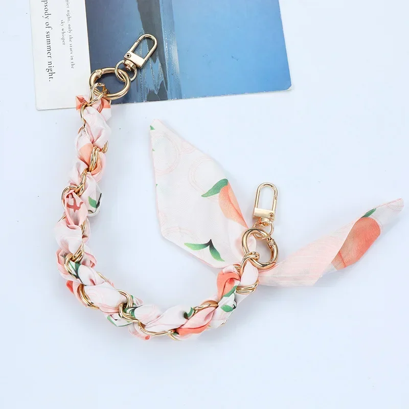 Woven Silk Scarf Double Buckle Wrist Strap with Mobile Phone Lanyard