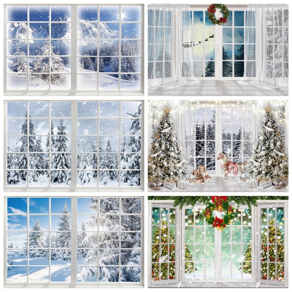 Cenário de janela de inverno para fotografia, floresta de natal, neve,  paisagem natural, fundo fotográfico, estúdio de fotografia - AliExpress, image size:960x960