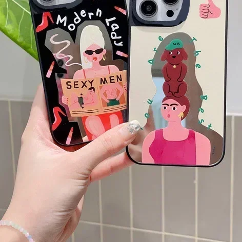 

Cartoon Girl Mirror Surface Phone Case Cover for IPhone 14 13 12 11 15 Pro Max Case for IPhone 15 Pro Max