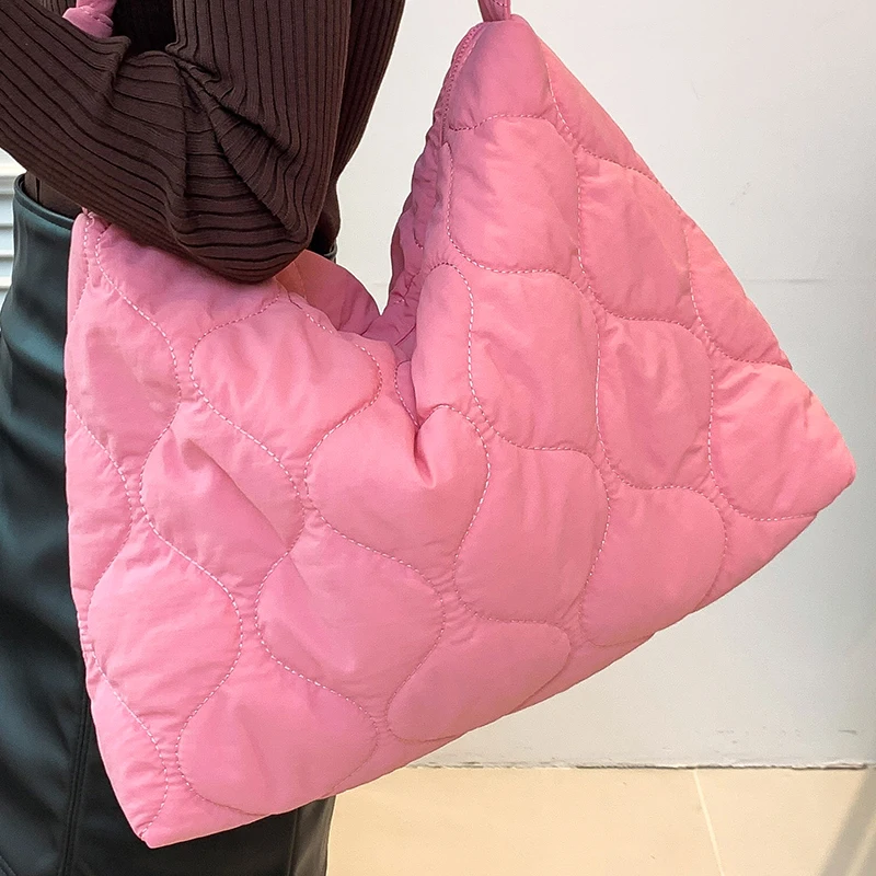 

Women's Pink Handbag Soft Quilted Aesthetic Large Female Shoulder Bag Rhombus Lattice Eco-friendly Ladies Canvas Top Handle Bags