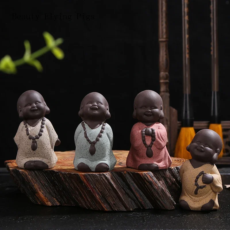 Creative and cute ceramic purple sand tea pet decorations, flower pots, tea ceremony, car mounted Zen decorations Artificial