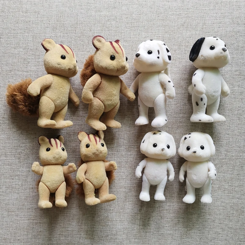 1Pcs Factory Defects Big Size Forest Family Animal Figure Squirrel Dog Flocked Shaggy Figurine Model Limited Collect Toy for Kid