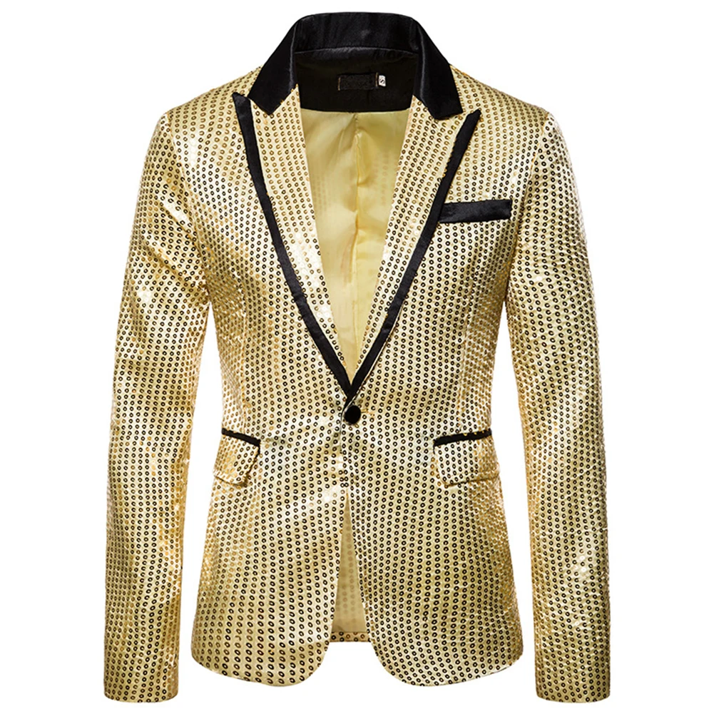 

New Men's Shiny Sequined Decorated Blazers Jacket Single Button Graduation Stage Performance Man Suits Coat Tops