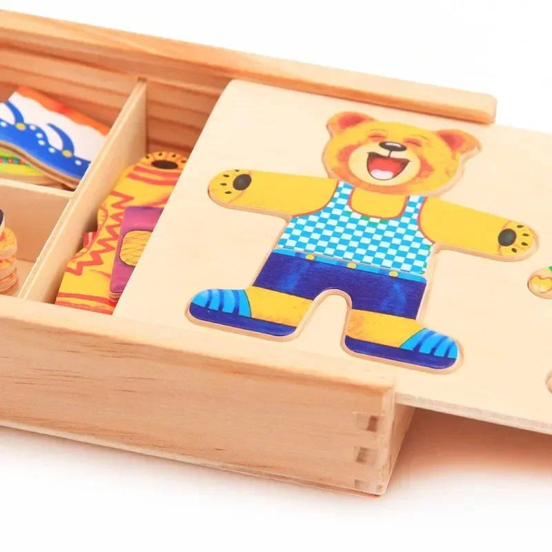 Little Bear Change Clothes Children's Early Education Wooden Jigsaw Puzzle Dressing Game Baby Puzzle Toys for Children Gift 3