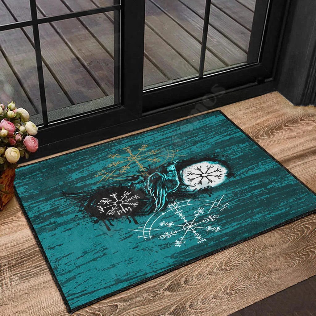 

Door Mat - Raven of Odin Symbol Viking Style Cyan Door Mat 3D Printed Doormat Floor Mats Carpet Decor Porch Doormat