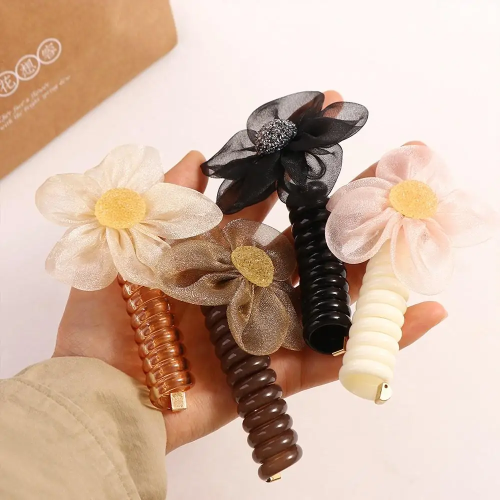 

Transparent Telephone Line Hair Rope Straight Mesh Flower Flower Ponytail Holder Korean Style Plastic Transparent Hair Ring