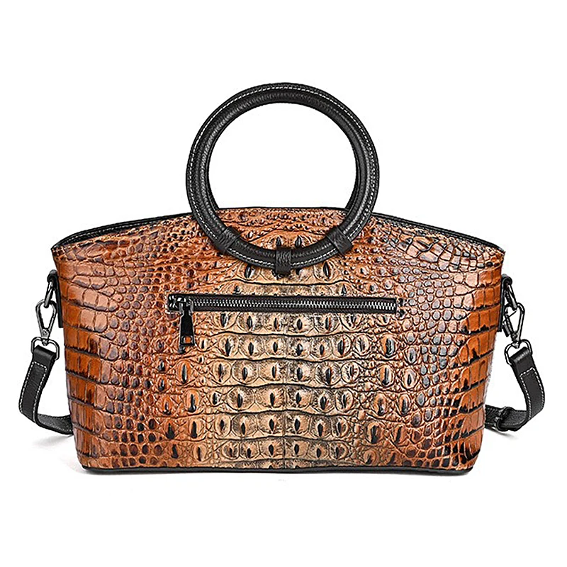 

2023 New luxury tote bag, leather women's bag, vintage crocodile-embossed cowhide shoulder bag, cross-body bag