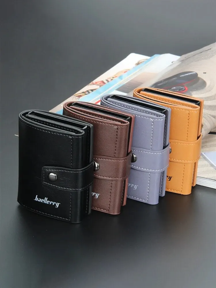 Card Holder Trendy Fashion Metal Aluminum Shell BAELLERRY Auto Spring Card Buckle RFID Card Holder for Men