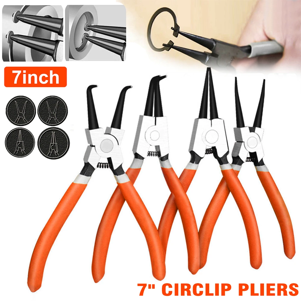 7" Circlip Pliers Set Internal External Bent Straight Snap Ring Remover Tool