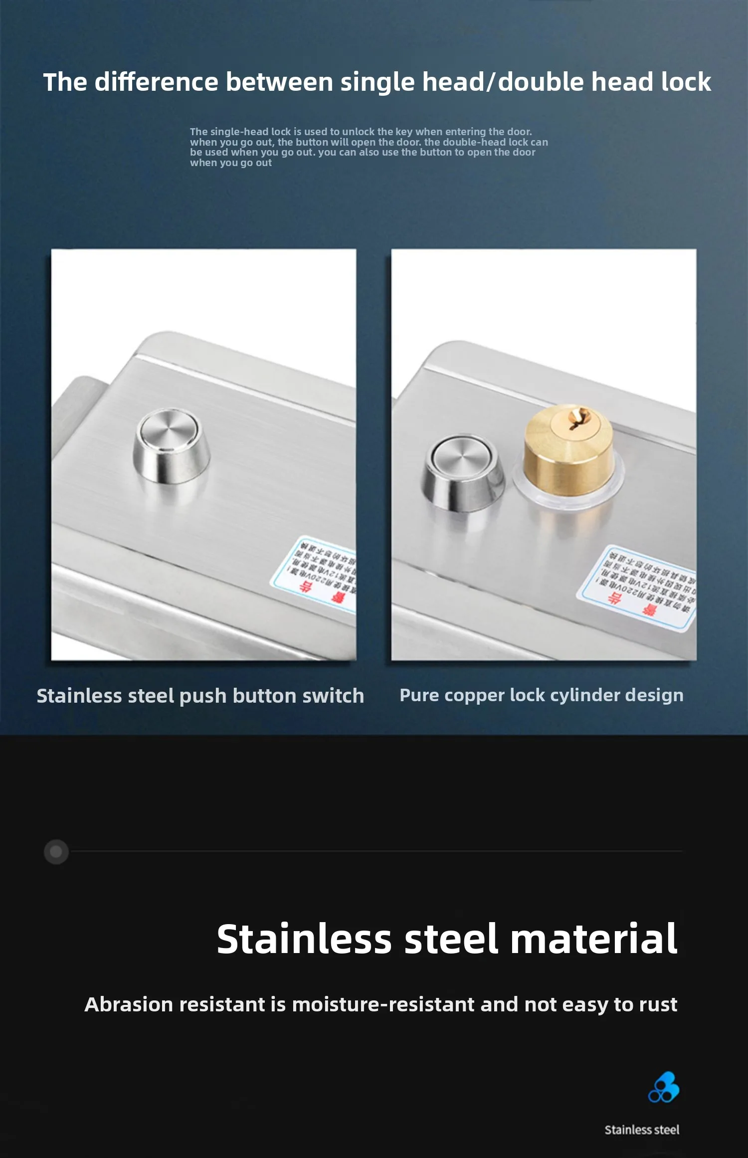 stainless steel baking paint electric control lock single and double head commun