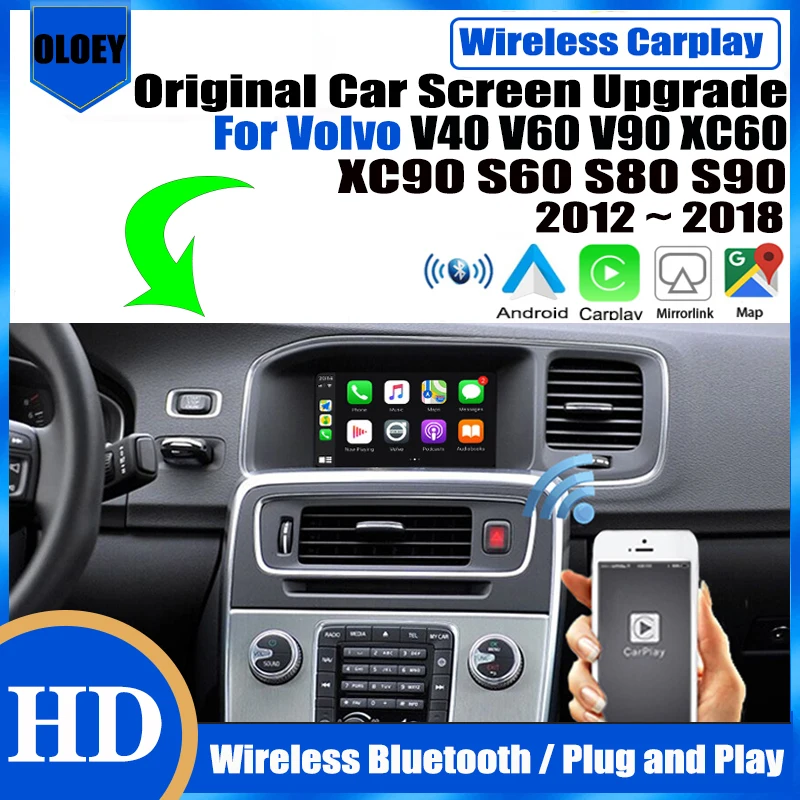 Wireless Apple Carplay Android Auto Interface Adapter Reverse Camera Per Volvo V40 V60 V90 Xc60 Xc90 S60 S80 S90 2012 ~ 2018