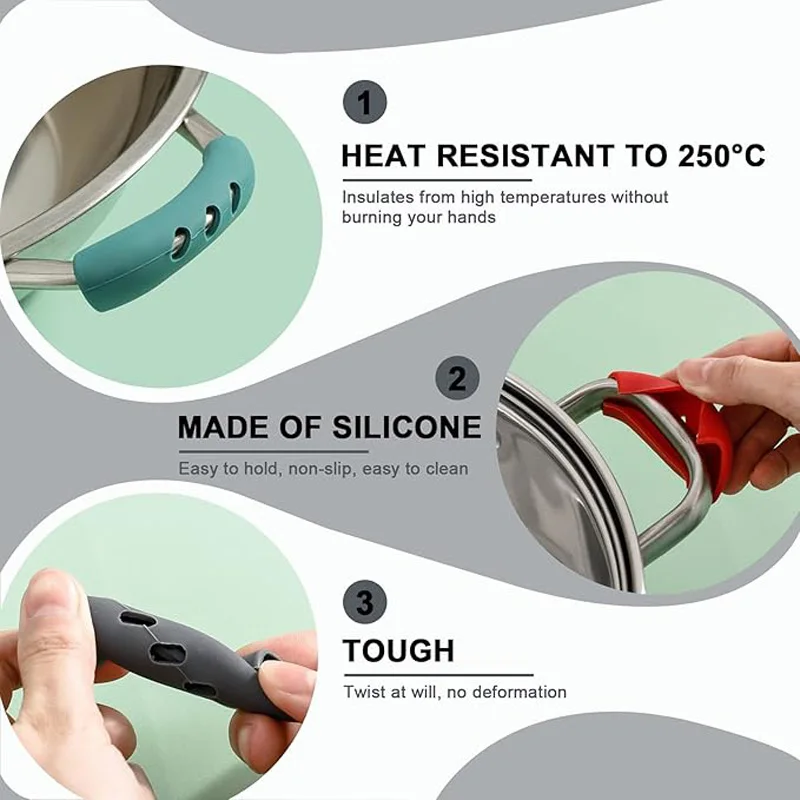 6Pcs Silicone Heat Insulation Pot Handle Non-slip Pot Handle Cover High Temperature and Wear Resistance Handle Kitchen Gadgets