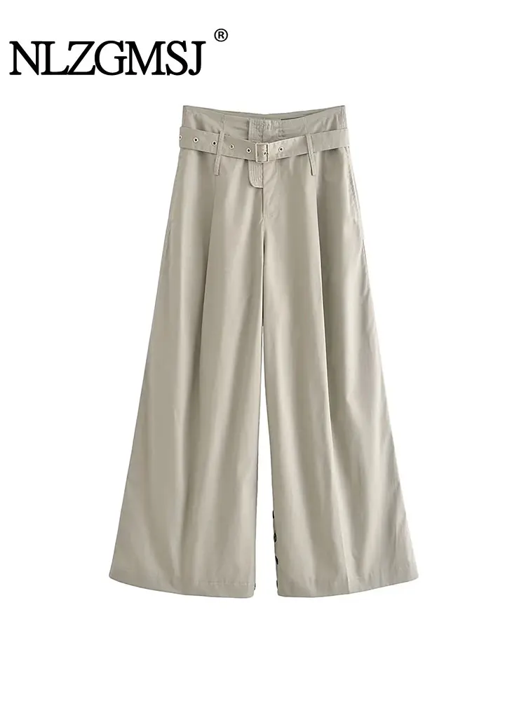 

Nlzgmsj TRAF Длинные брюки, женский стильный дротик, брюки с широкими ногами, ретро, молния, летающие женские брюки.