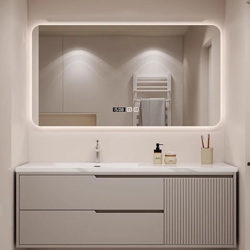 

Drawers Luxury Bathroom Cabinet Modern Mirror White Wall Mounted Bathroom Vanity Toilet Space Saving Mueble Lavabo Decorative