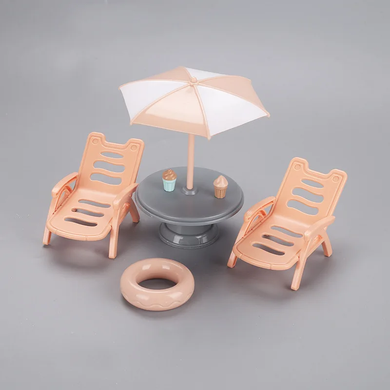 

Dollhouse Beach Chairs Umbrellas Set Furniture Miniature Scene Mini Scale Simulation Furnishings Models Play House Toys Decor