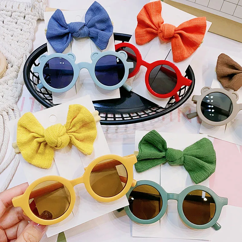 2pcs/pack Vintage Kids Summer Bows Headband Round Sunglasses Children Sun Glasses Protection Glasses Baby Cute Hair Accessories - Hair Ties - AliExpress - Summer must-haves