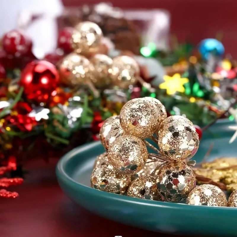 50/100 Teile/los Berry Künstliche Blumen für Wohnkultur Weihnachten Baum Weihnachten Party Dekoration Kuchen Geschenk Box Ornamente Zubehör – Detail 7