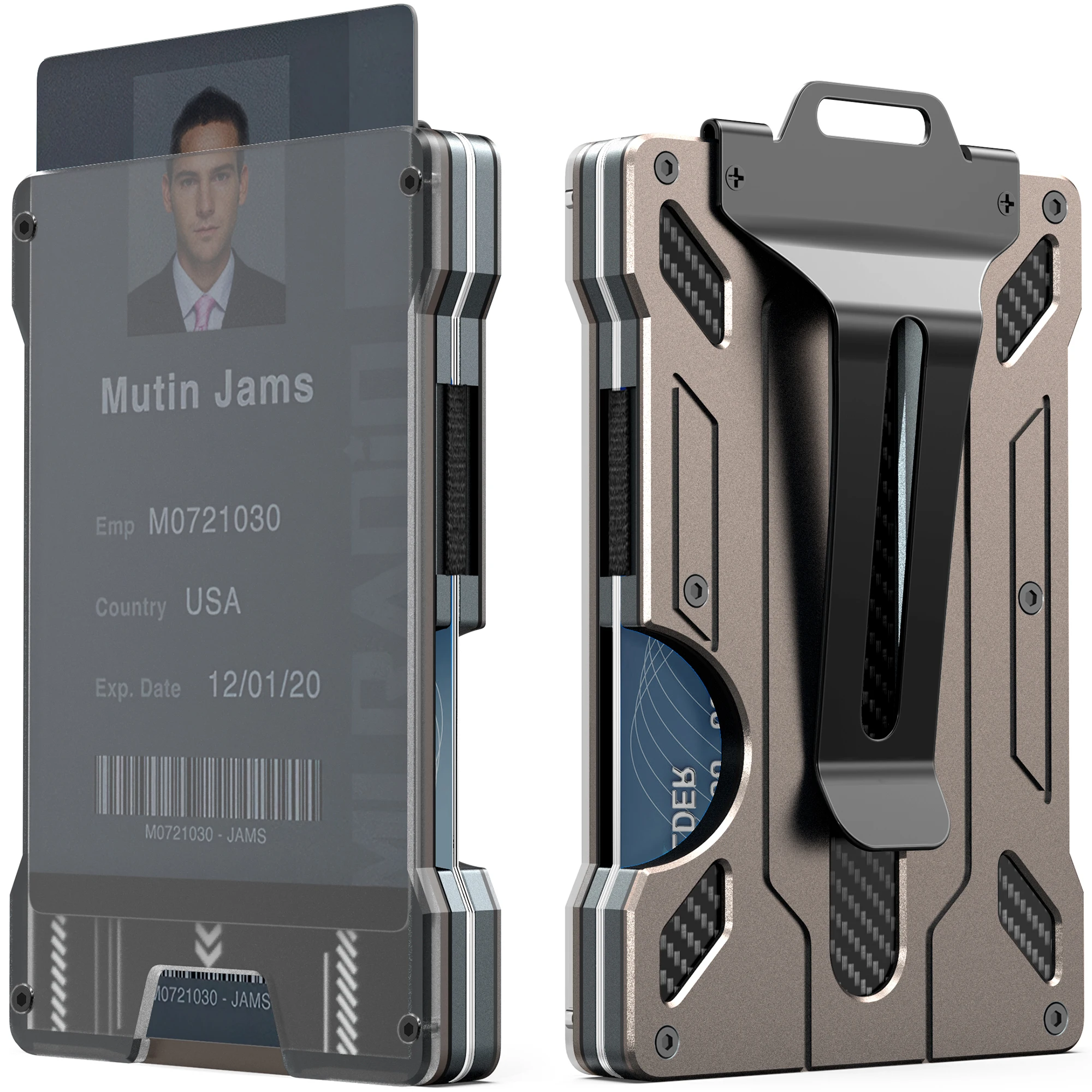 Slim Aluminum Minimalist Wallet for Men - RFID Blocking Money Clip with Clear ID Card Holder
