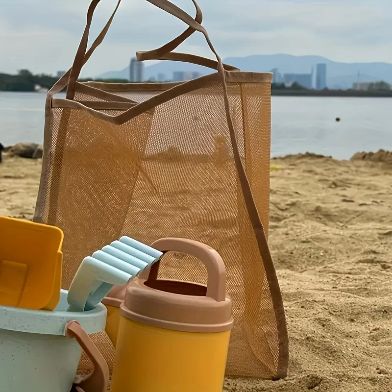 Large Capacity Mesh Tote Bags - Durable Polyester with Sturdy Handles, Ideal for Travel, Beach, and Camping, Multi-Functional Storage Solution