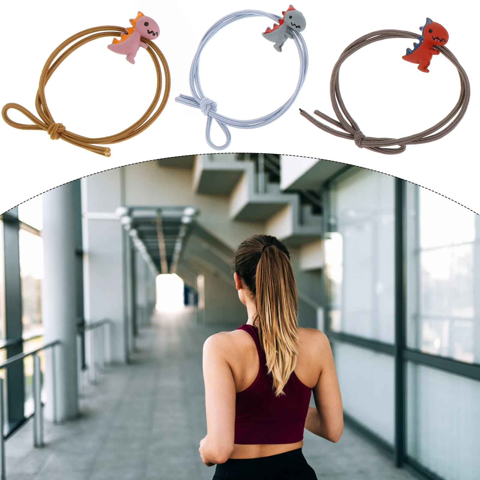 

10 Pcs Tiara Small Dinosaur Hair Tie Band Elasticity Girls Rope Ponytail Holder