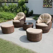  Outdoor Balcony Rattan Small Sofa Chair Single Casual Rattan Chair Coffee Table Combination Lazy Courtyard Rattan Garden 