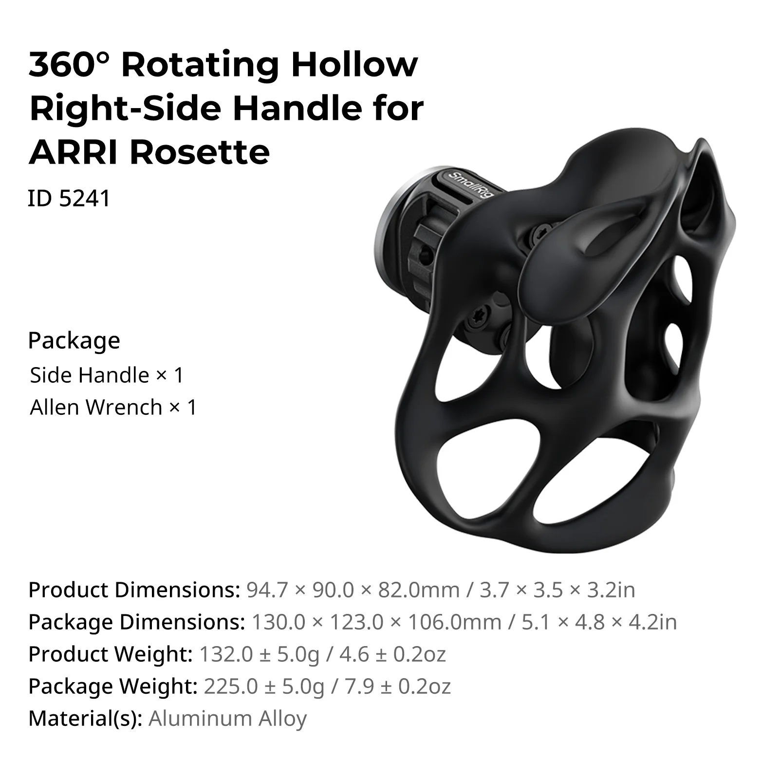 Rotating Side Handle with ARRI Rosette, Handgrip for Camera cages/Shoulder Rig E