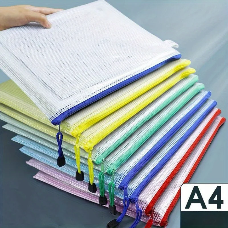 5Pcs A5 편지지 보관 폴더 파일 메쉬 지퍼 파우치 문서 가방 지퍼 파일 폴더 학교 사무용품