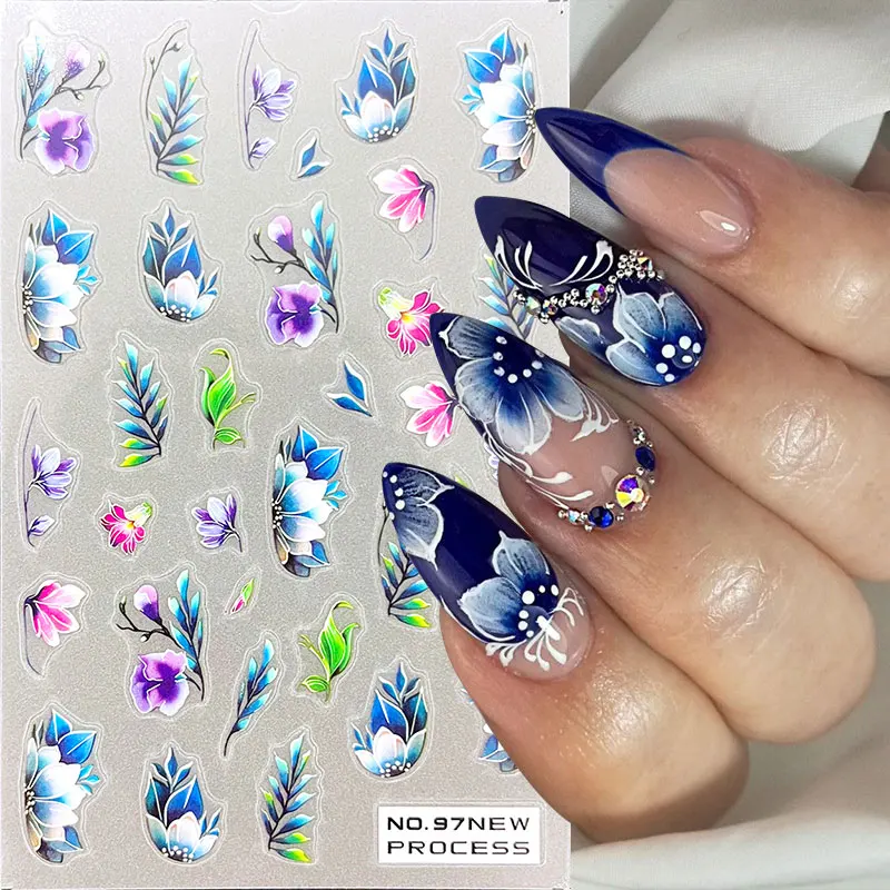 

Flowers 3D Nail Stickers Wave Line Design Floral Leaf Self-adhesive Nail Decals White Daisy Sliders Manicure Nail Art Decoration