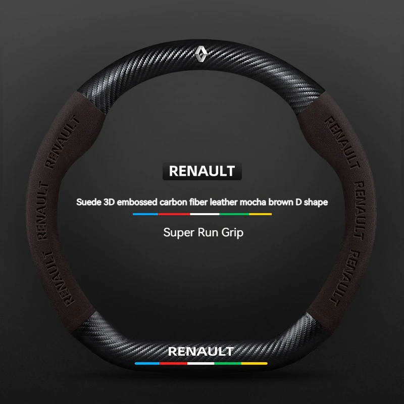

Carbon Fiber+Leather Car Steering Wheel Cover RENAULT Non-slip Wearresistant Sweat Absorbing Fashion Sports Steering Wheel Cover